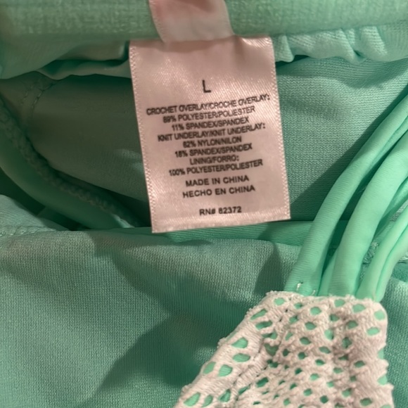 Breaking Waves Green White Bikini Swim Top L - Picture 6 of 6